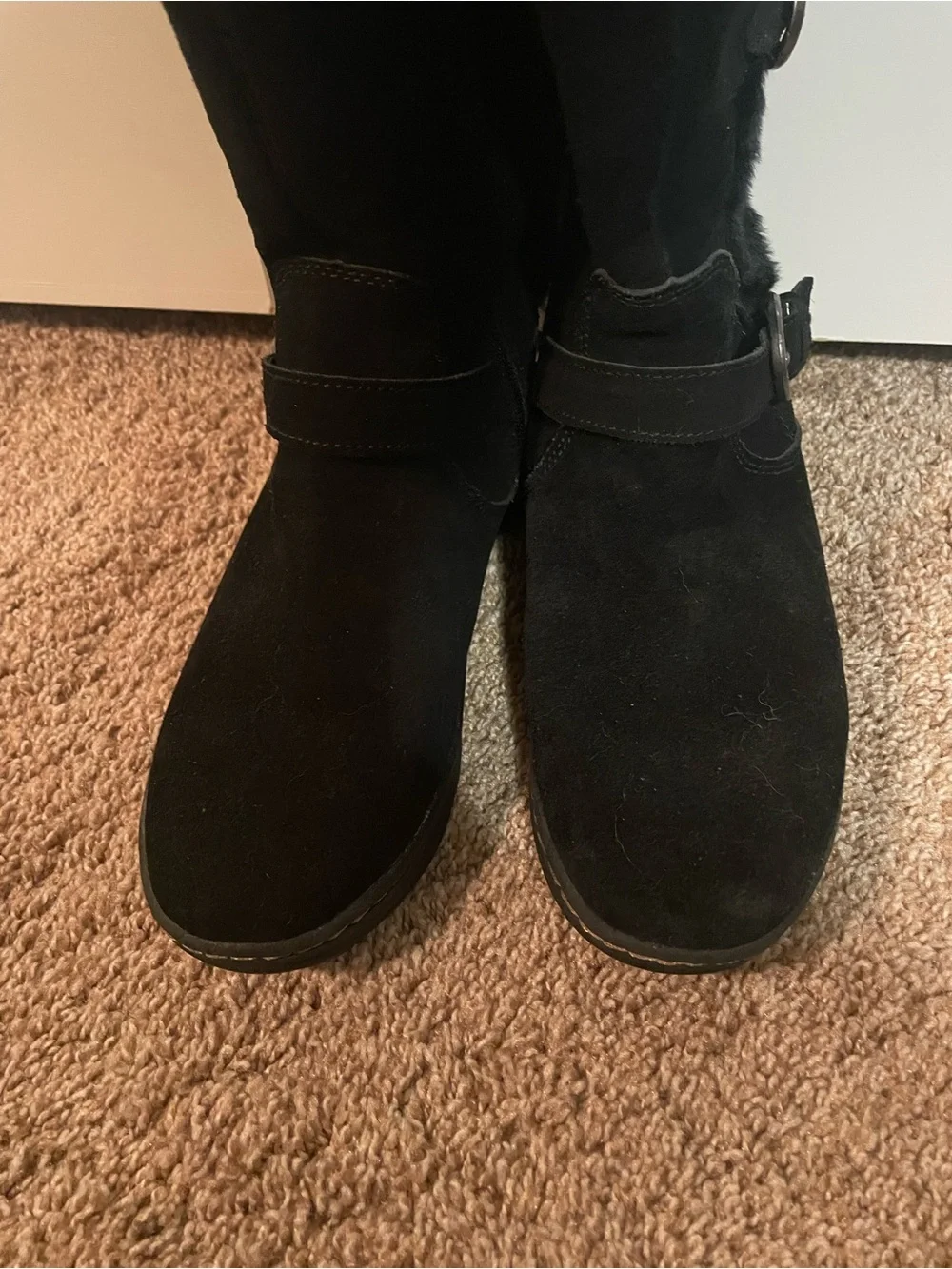 BareTraps Black Faux-Fur Mid-Calf Buckle Winter Boots